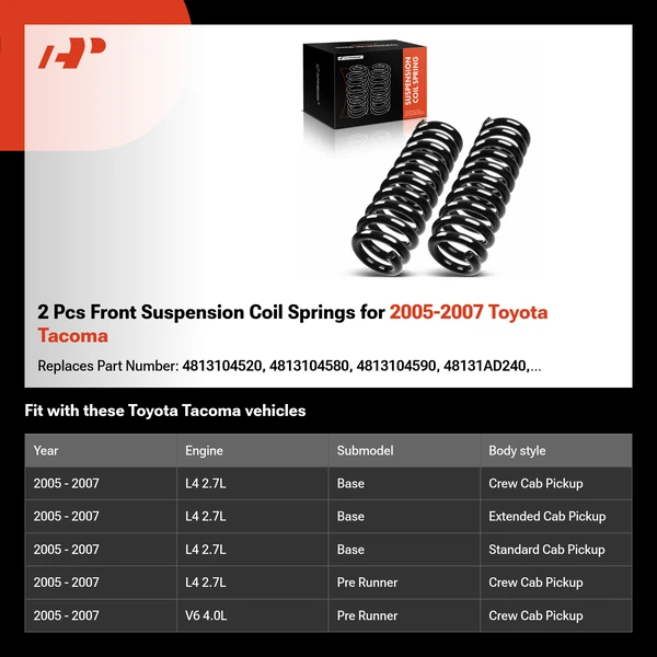 2 Pcs Front Suspension Coil Springs for 2005-2007 Toyota Tacoma