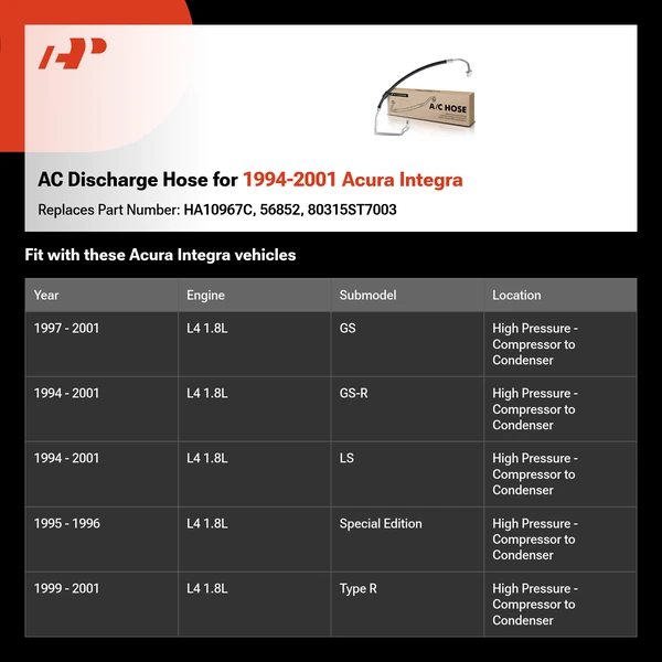 AC Discharge Hose for 1994-2001 Acura Integra