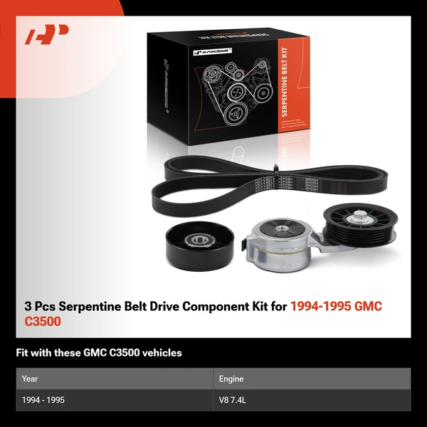 3 Pcs Serpentine Belt Drive Component Kit for 1994-1995 GMC C3500