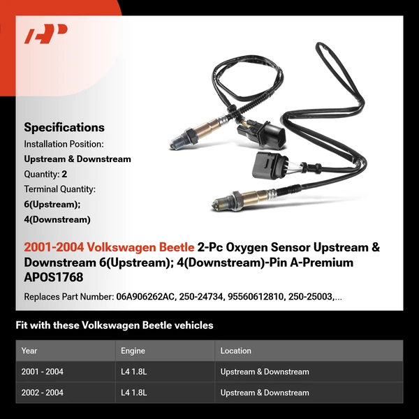 2001-2004 Volkswagen Beetle 2-Pc Oxygen Sensor Upstream & Downstream 6(Upstream); 4(Downstream)-Pin A-Premium APOS1768