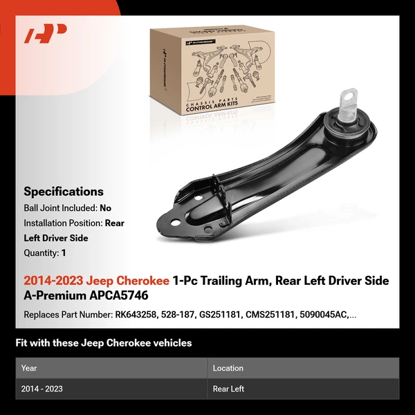 2014-2023 Jeep Cherokee 1-Pc Trailing Arm, Rear Left Driver Side A-Premium APCA5746