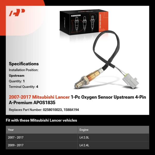 2007-2017 Mitsubishi Lancer 1-Pc Oxygen Sensor Upstream 4-Pin A-Premium APOS1835