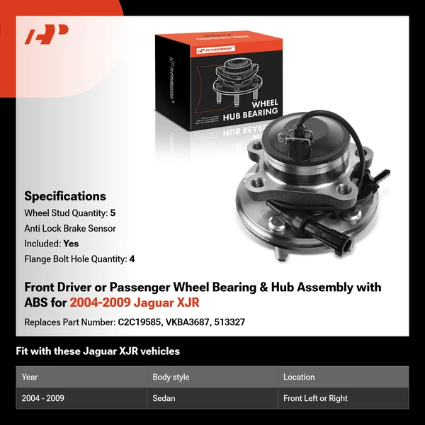 Front Driver or Passenger Wheel Bearing & Hub Assembly with ABS for 2004-2009 Jaguar XJR