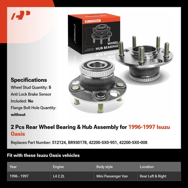 2 Pcs Rear Wheel Bearing & Hub Assembly for 1996-1997 Isuzu Oasis