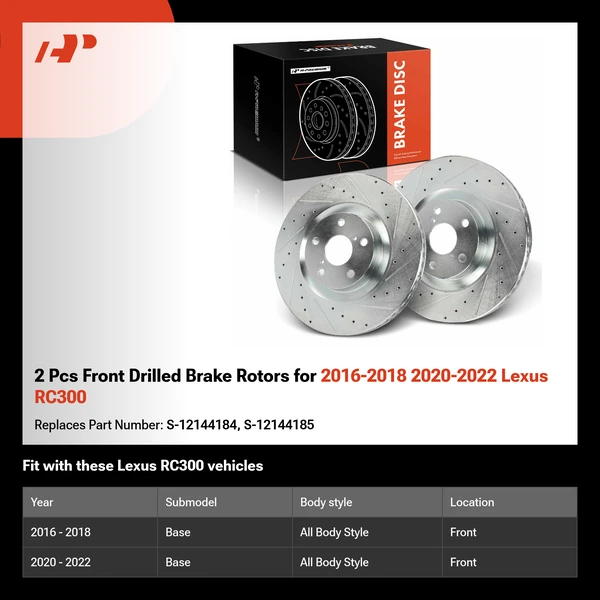 2 Pcs Front Drilled Brake Rotors for 2016-2018 2020-2022 Lexus RC300