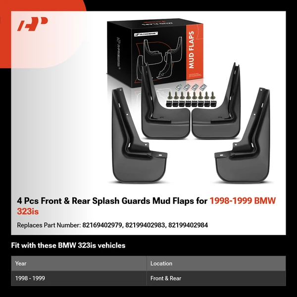 4 Pcs Front & Rear Splash Guards Mud Flaps for 1998-1999 BMW 323is