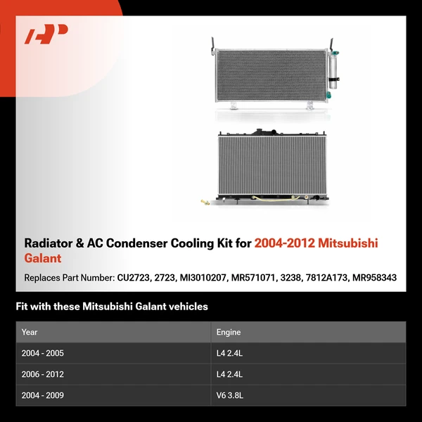 Radiator & AC Condenser Cooling Kit for 2004-2012 Mitsubishi Galant