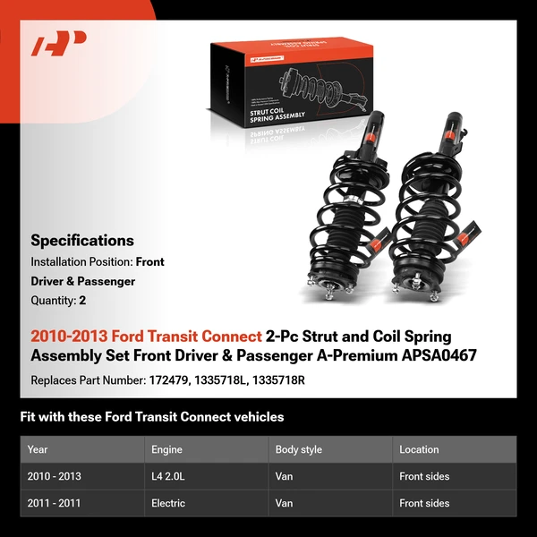 2010-2013 Ford Transit Connect 2-Pc Strut and Coil Spring Assembly Set Front Driver & Passenger A-Premium APSA0467