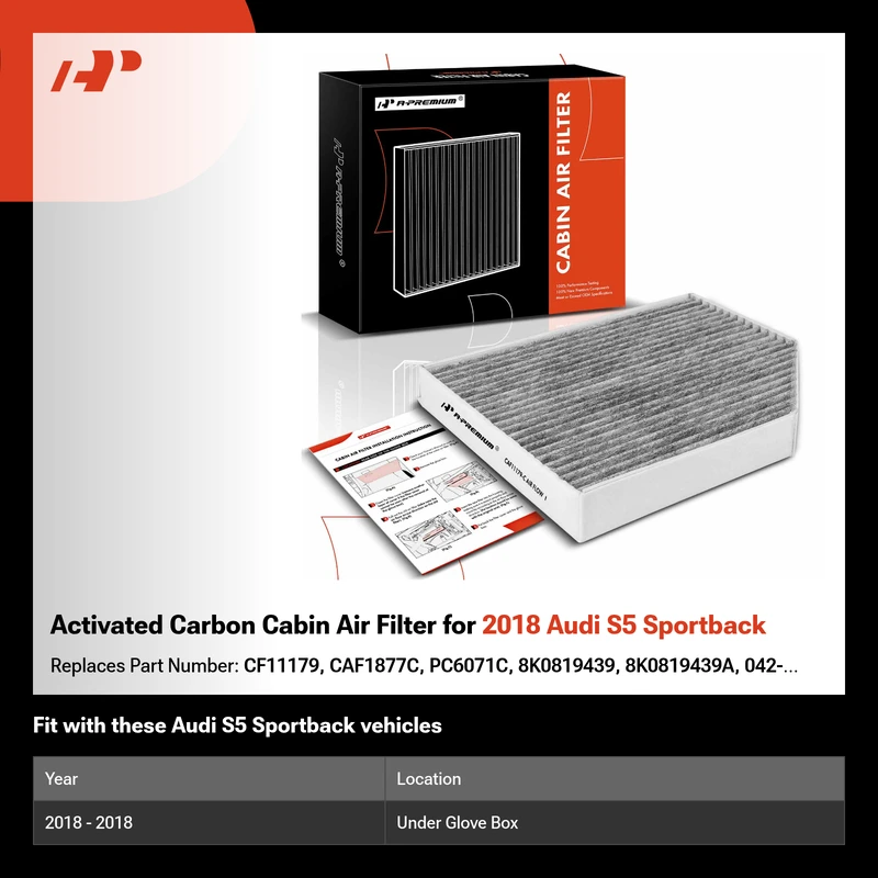 Activated Carbon Cabin Air Filter for 2018 Audi S5 Sportback