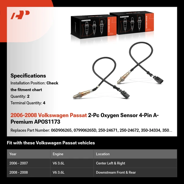 2006-2008 Volkswagen Passat 2-Pc Oxygen Sensor 4-Pin A-Premium APOS1173