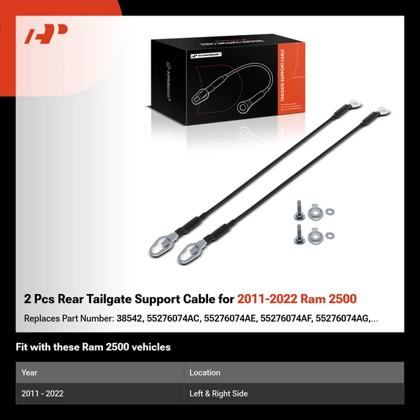 2 Pcs Rear Tailgate Support Cable for 2011-2022 Ram 2500