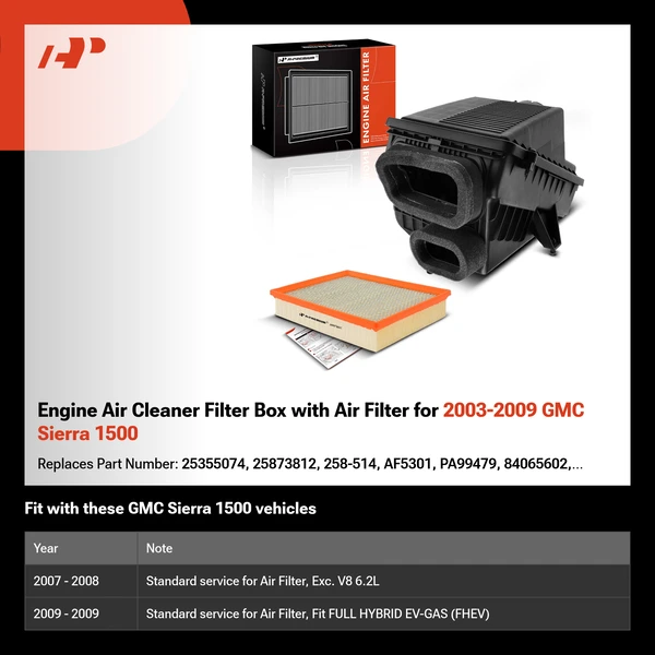 Engine Air Cleaner Filter Box with Air Filter for 2003-2009 GMC Sierra 1500
