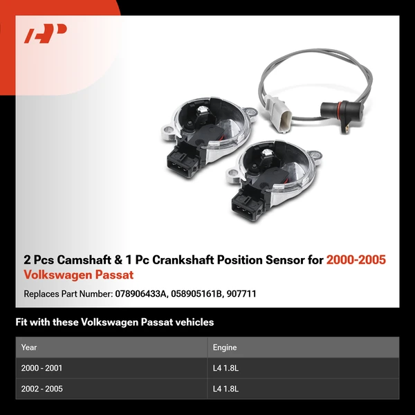 2 Pcs Camshaft & 1 Pc Crankshaft Position Sensor for 2000-2005 Volkswagen Passat