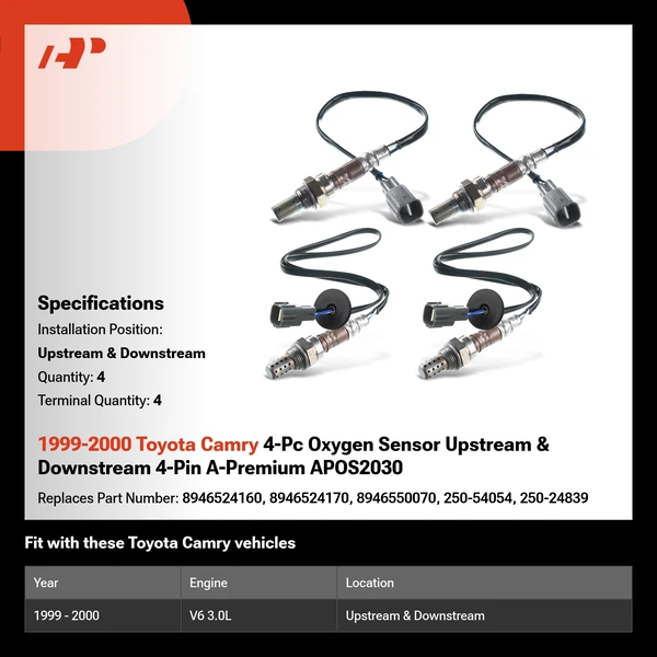 1999-2000 Toyota Camry 4-Pc Oxygen Sensor Upstream & Downstream 4-Pin A-Premium APOS2030