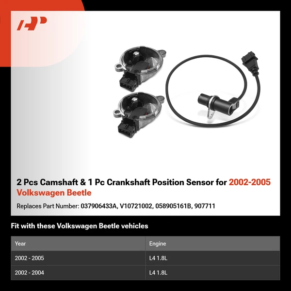 2 Pcs Camshaft & 1 Pc Crankshaft Position Sensor for 2002-2005 Volkswagen Beetle