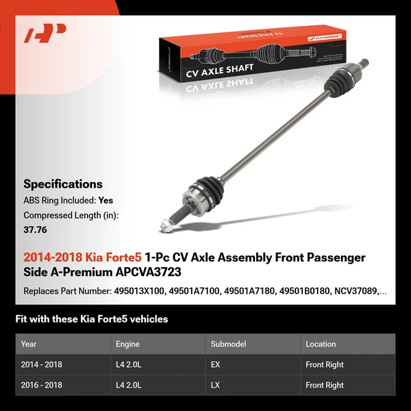 2014-2018 Kia Forte5 1-Pc CV Axle Assembly Front Passenger Side A-Premium APCVA3723