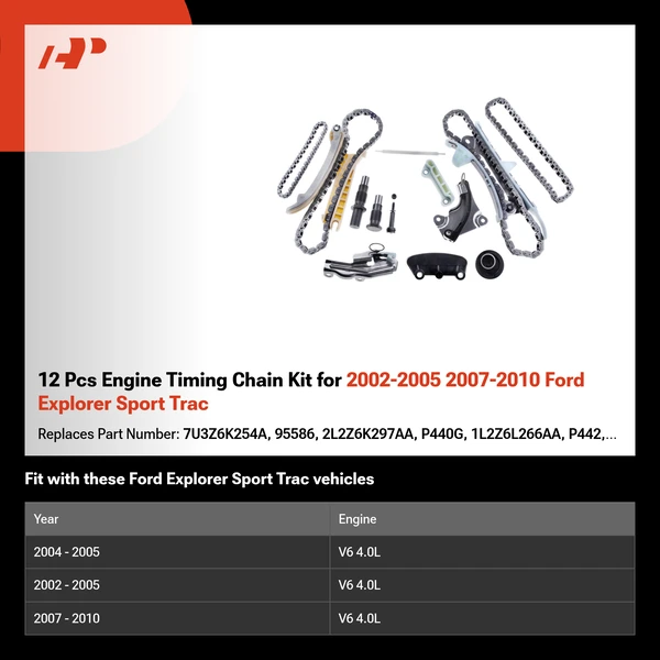 12 Pcs Engine Timing Chain Kit for 2002-2005 2007-2010 Ford Explorer Sport Trac