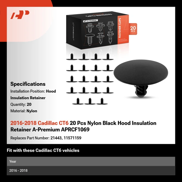 2016-2018 Cadillac CT6 20 Pcs Nylon Black Hood Insulation Retainer A-Premium APRCF1069