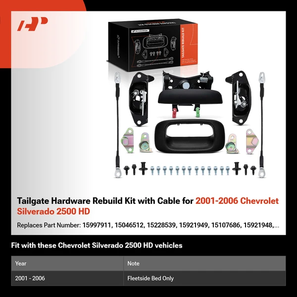 Tailgate Hardware Rebuild Kit with Cable for 2001-2006 Chevrolet Silverado 2500 HD