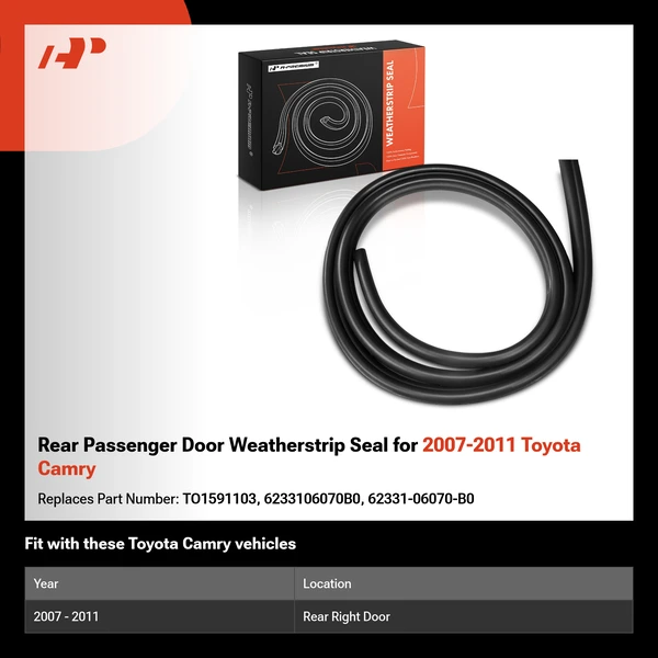 Rear Passenger Door Weatherstrip Seal for 2007-2011 Toyota Camry