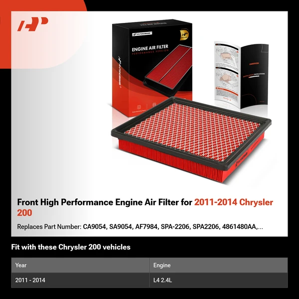 Front High Performance Engine Air Filter for 2011-2014 Chrysler 200
