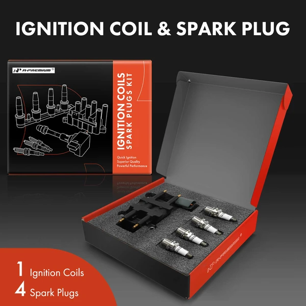 Ignition Coil and Spark Plug Kit Set of 5 Iridium & Platinum Series, 4-Blade Terminal A-Premium APIC0905