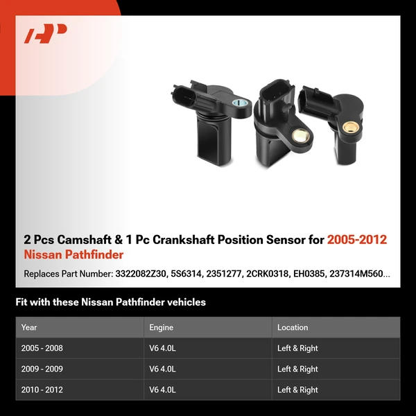 2 Pcs Camshaft & 1 Pc Crankshaft Position Sensor for 2005-2012 Nissan Pathfinder