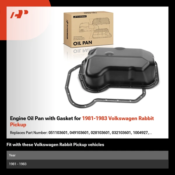 Engine Oil Pan with Gasket for 1981-1983 Volkswagen Rabbit Pickup