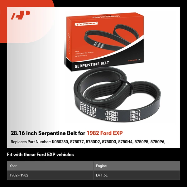 28.16 inch Serpentine Belt for 1982 Ford EXP