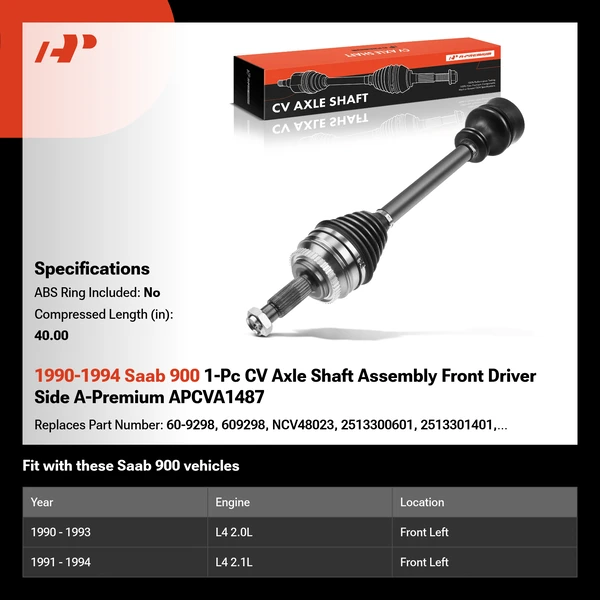 1990-1994 Saab 900 1-Pc CV Axle Shaft Assembly Front Driver Side A-Premium APCVA1487
