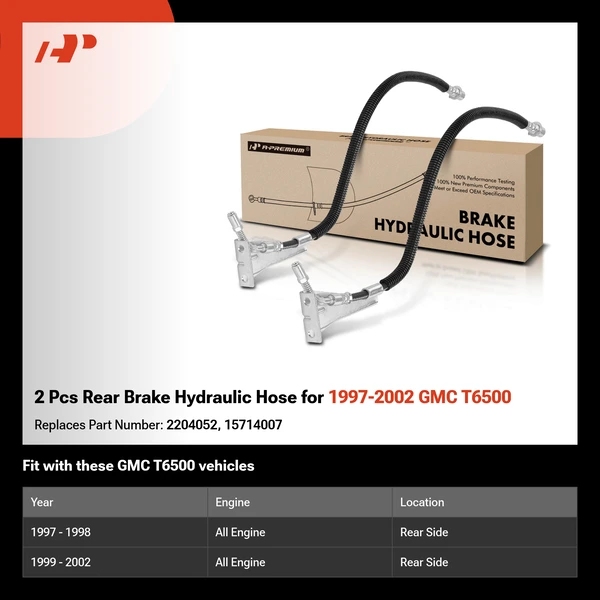 2 Pcs Rear Brake Hydraulic Hose for 1997-2002 GMC T6500