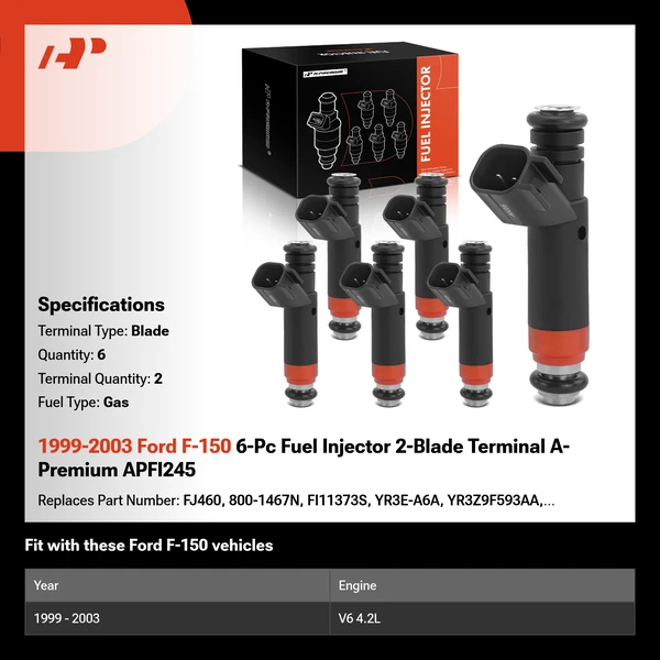 1999-2003 Ford F-150 6-Pc Fuel Injector 2-Blade Terminal A-Premium APFI245