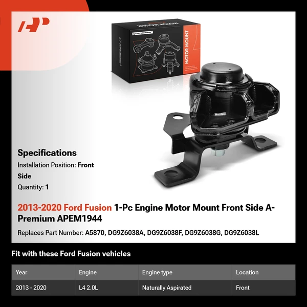 2013-2020 Ford Fusion 1-Pc Engine Motor Mount Front Side A-Premium APEM1944