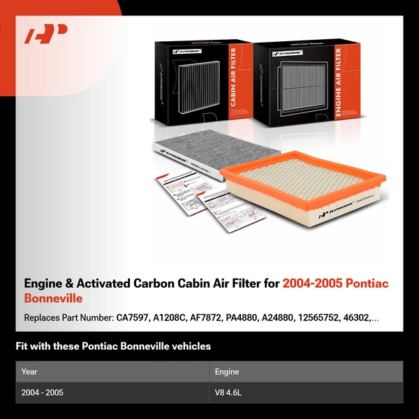 Engine & Activated Carbon Cabin Air Filter for 2004-2005 Pontiac Bonneville