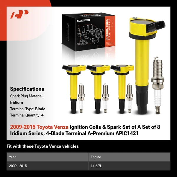 2009-2015 Toyota Venza Ignition Coils & Spark Set of A Set of 8 Iridium Series, 4-Blade Terminal A-Premium APIC1421