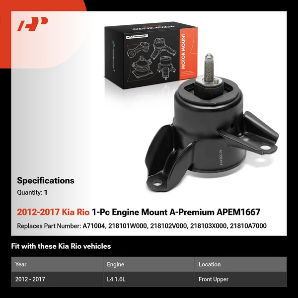 2012-2017 Kia Rio 1-Pc Engine Mount A-Premium APEM1667