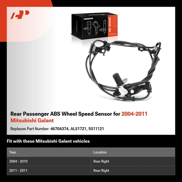 Rear Passenger ABS Wheel Speed Sensor for 2004-2011 Mitsubishi Galant
