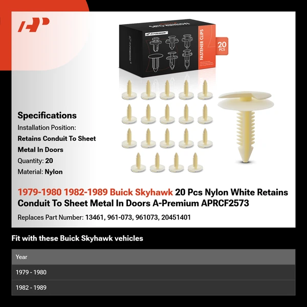 1979-1980 1982-1989 Buick Skyhawk 20 Pcs Nylon White Retains Conduit To Sheet Metal In Doors A-Premium APRCF2573
