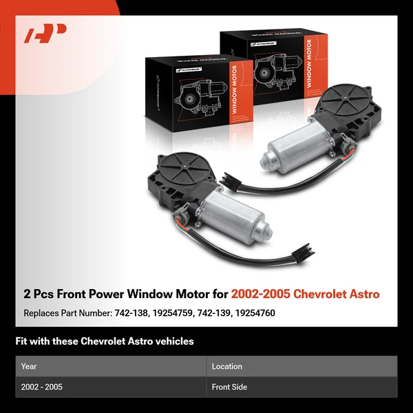 2 Pcs Front Power Window Motor for 2002-2005 Chevrolet Astro