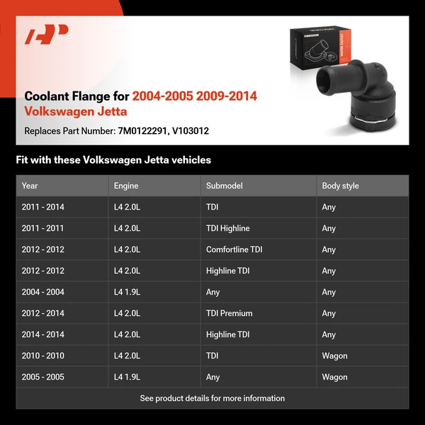Coolant Flange for 2004-2005 2009-2014 Volkswagen Jetta