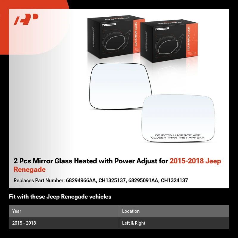 2 Pcs Mirror Glass Heated with Power Adjust for 2015-2018 Jeep Renegade