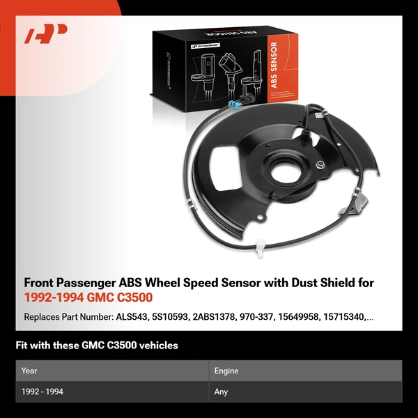 Front Passenger ABS Wheel Speed Sensor with Dust Shield for 1992-1994 GMC C3500