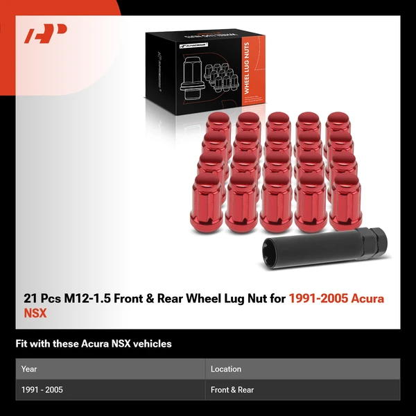 21 Pcs M12-1.5 Front & Rear Wheel Lug Nut for 1991-2005 Acura NSX