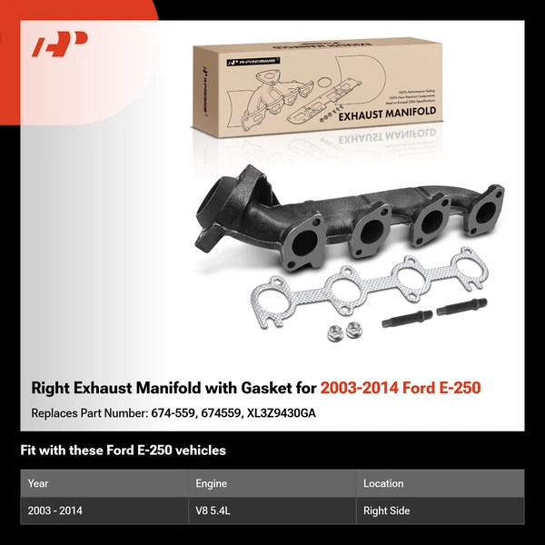 Right Exhaust Manifold with Gasket for 2003-2014 Ford E-250