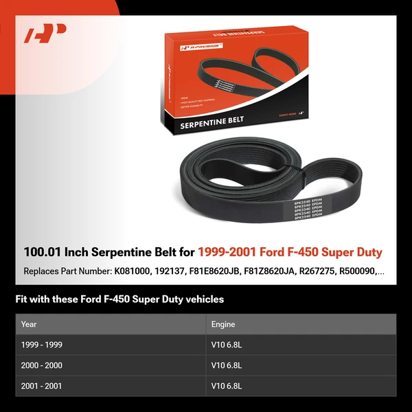 100.01 Inch Serpentine Belt for 1999-2001 Ford F-450 Super Duty