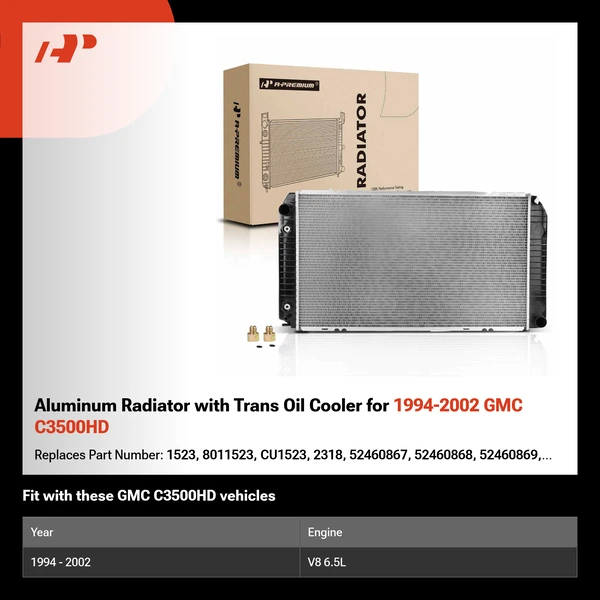 Aluminum Radiator with Trans Oil Cooler for 1994-2002 GMC C3500HD