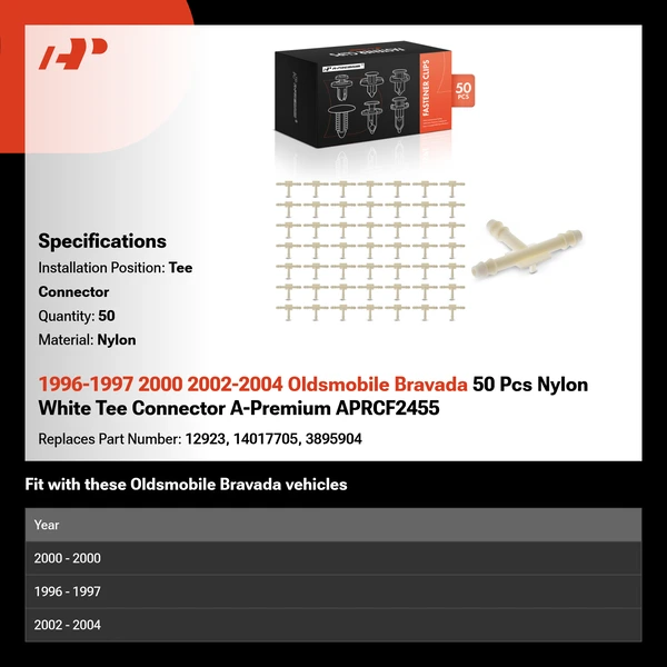 1996-1997 2000 2002-2004 Oldsmobile Bravada 50 Pcs Nylon White Tee Connector A-Premium APRCF2455