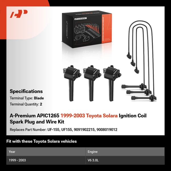A-Premium APIC1265 1999-2003 Toyota Solara Ignition Coil Spark Plug and Wire Kit