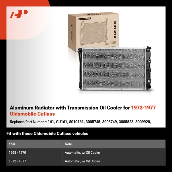 Aluminum Radiator with Transmission Oil Cooler for 1973-1977 Oldsmobile Cutlass