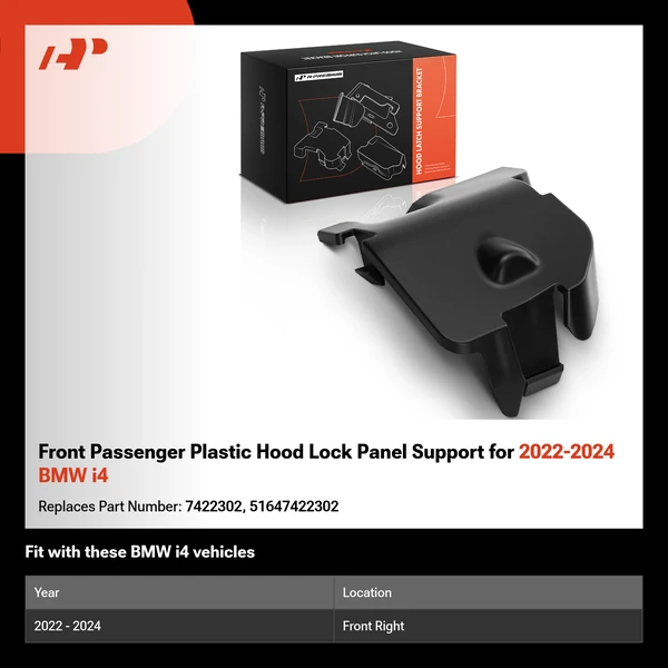 Front Passenger Plastic Hood Lock Panel Support for 2022-2024 BMW i4